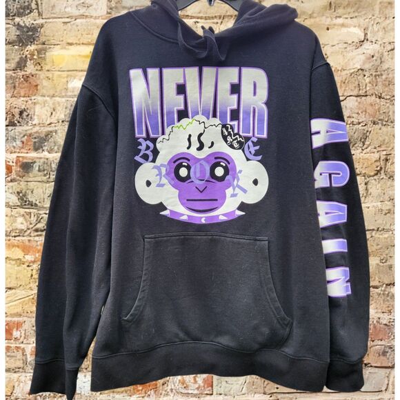 Never Broke Again Other - Never Broke Again Graphic Hoodie L Black Purple Cartoon Monkey Face Graphic